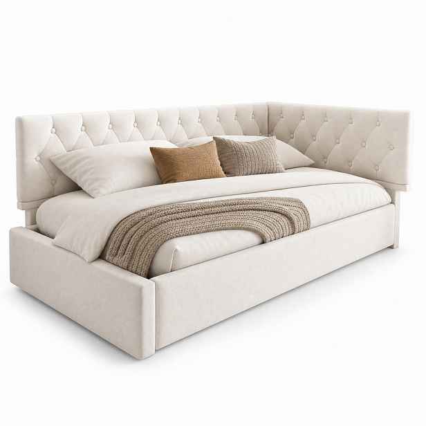 CHICFURN ČALOUNĚNÁ POSTEL 90/190 cm v béžové barvě s hydraulickým úložným prostorem ze sametu