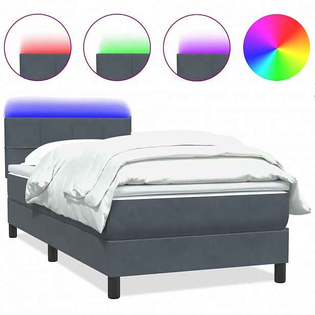 vidaXL Box spring postel s matrací a LED tmavě šedá 80x210 cm samet