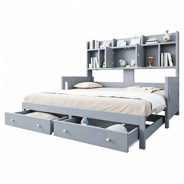 CHICFURN ROZKLÁDACÍ POHOVKA 90/190 cm & 180/190 cm v šedé barvě s LED a zásuvkou
