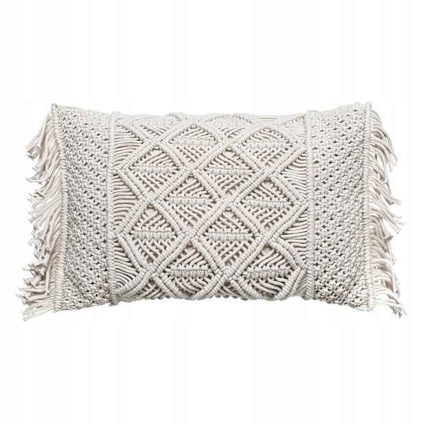 Dekorační polštář s třásněmi Macrame, 30 x 50 cm, béžový