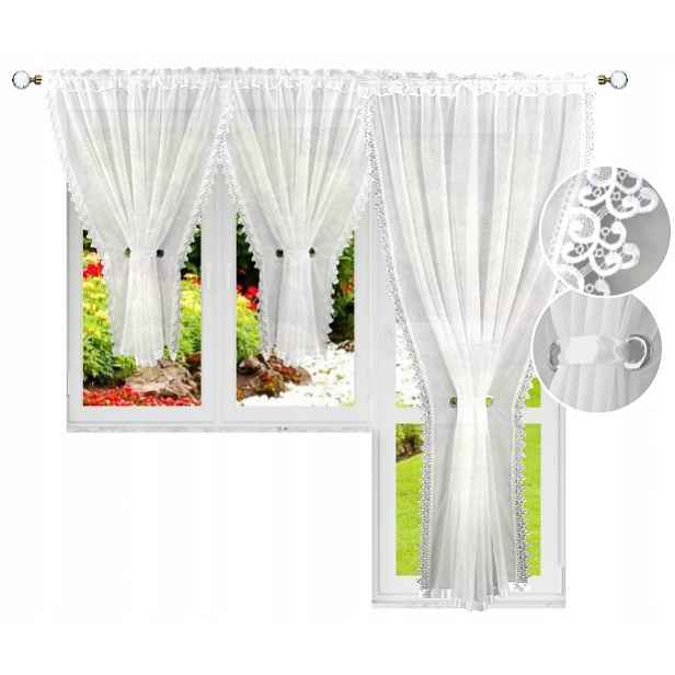 Komplet záclon 300x160 200x220 na balkonové okno s uchycením s guipurou 8 cm