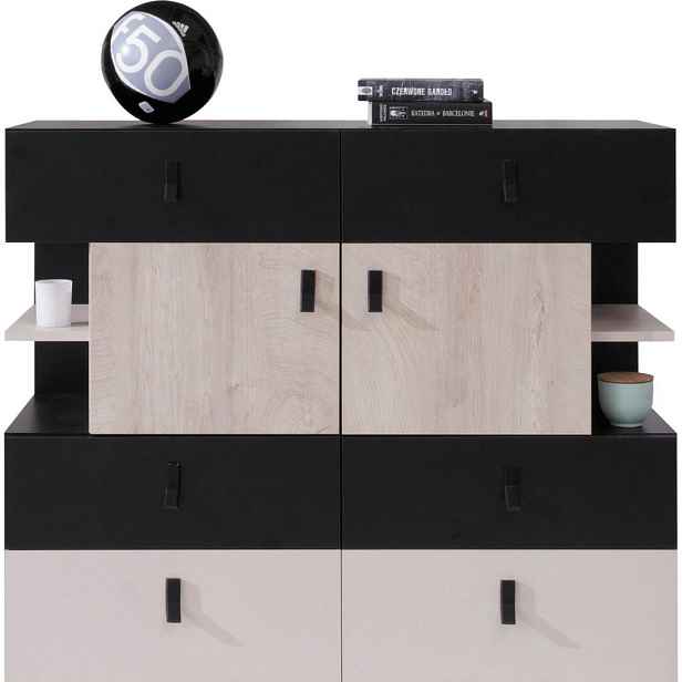 MASSENO KOMODA ISEO, 110/90/40 cm s 6 zásuvkami a 4 dvířky, černá