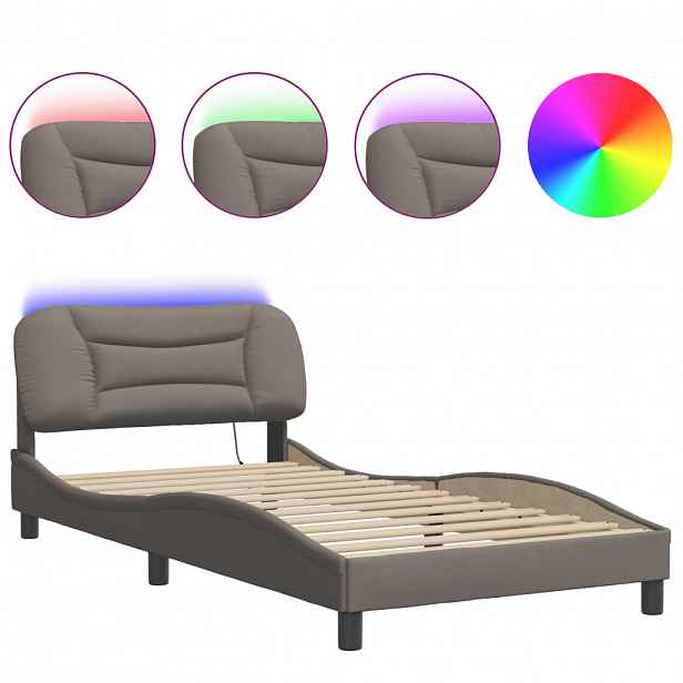 vidaXL Rám postele s LED bez matrace Hvar Taupe 100x200 cm Látka