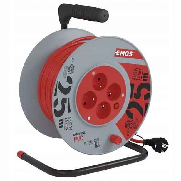 Emos kabel 230V prodlužovací 25m/4Z Pvc 3*1,5mm buben P19425