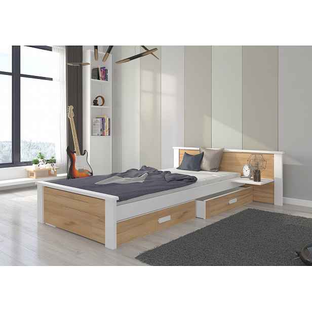 Jednolůžková postel s policí 80x180 FASNA - bílé / dub craft