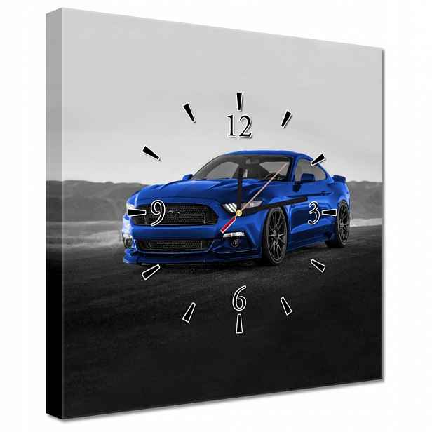 Nástěnné hodiny Ford Mustang 40x40 modré