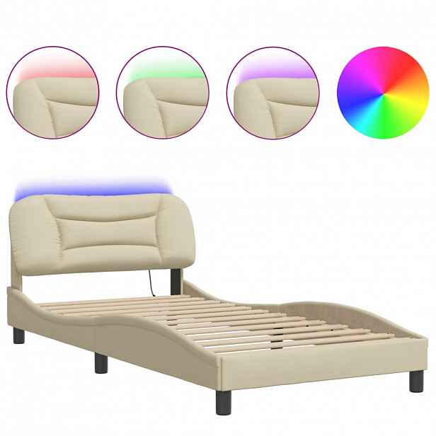 vidaXL Rám postele s LED bez matrace Hvar Cream 100x200 cm Látka