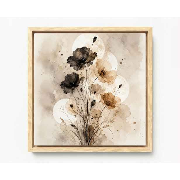 Obraz Rám Americký Box Akvarel Příroda Květiny Máky Béžová Hnědá Boho 60x60