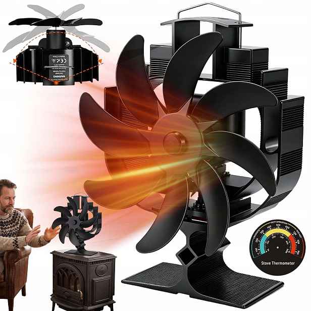 Termoelektrický Krbový Ventilátor Napájený Teplem Bez Proudu, Černý