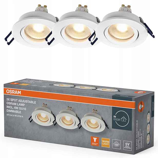 3x Podomítkové stropní svítidlo Halogenové Led Spot Pohyblivé GU10 6W 2700K