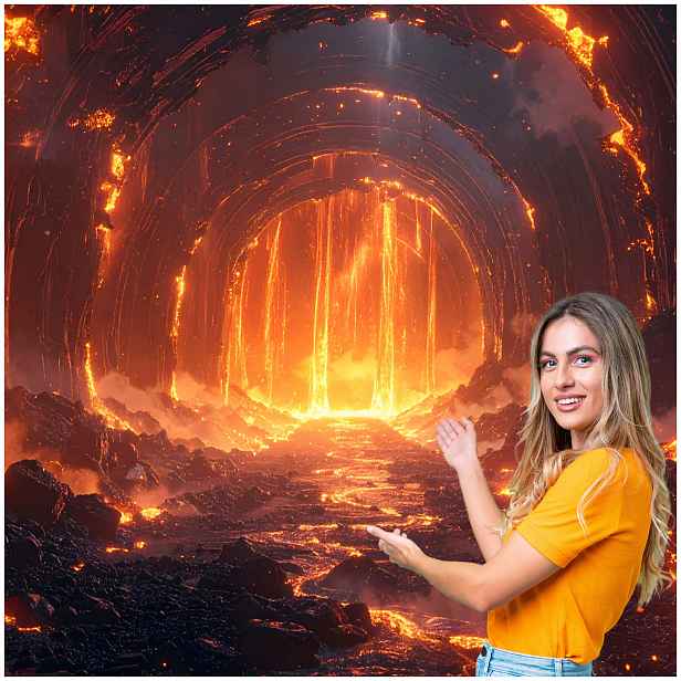 Fototapeta 3D Tunel Chodba Jeskyně Láva Oheň 588x280 TUN42F