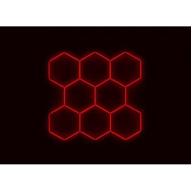Kompletní Led hexagonové svítidlo červené, rozměr 8 elementů 252 x 238 cm