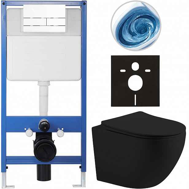 Kompletní WC set Profi/Cesso - černá matná - WC tlačítko Line/Bílá - předstěnová instalace - 49x36 cm - 8050BD84377