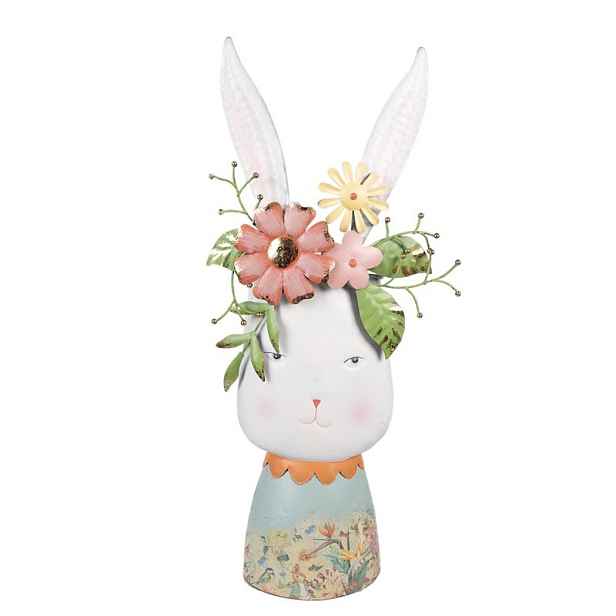 Kovový dekorativní květináč socha králík s květinami - 29*19*62 cm Clayre & Eef