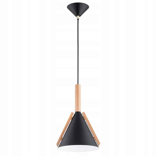 Alfa Fortel závěsná lampa kužel černo-dřevěná E27 15W