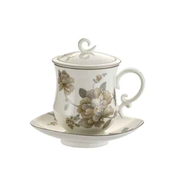 Šálek s konvičkou porcelánové víko podšálek sítko 380 ml vintage dárek