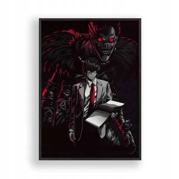 Obraz Death Note Light Yagami Ryuk Plakát Rámeček Dřevěný Černý 30x42 cm