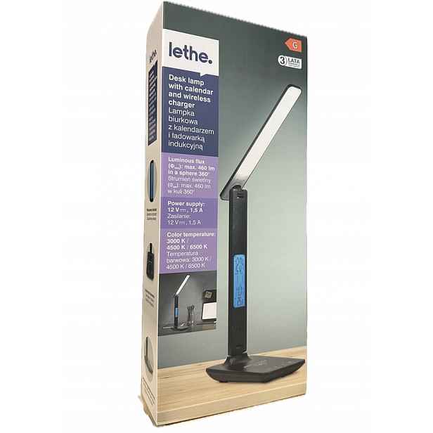 Lethe Stolní lampa s kalendářem a indukční nabíječkou Černá