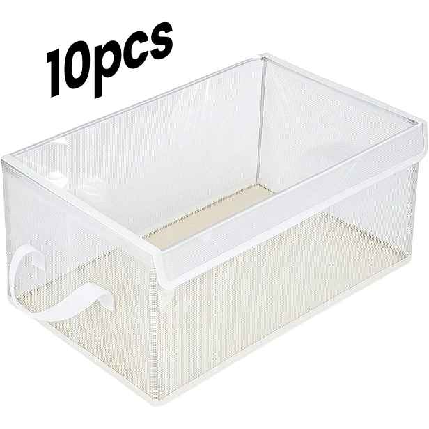 TEMU 10 ks Velké průhledné úložné boxy s víky, PVC skládací organizéry na oblečení, ručníky, ložní prádlo a do šatníku, montované skříně