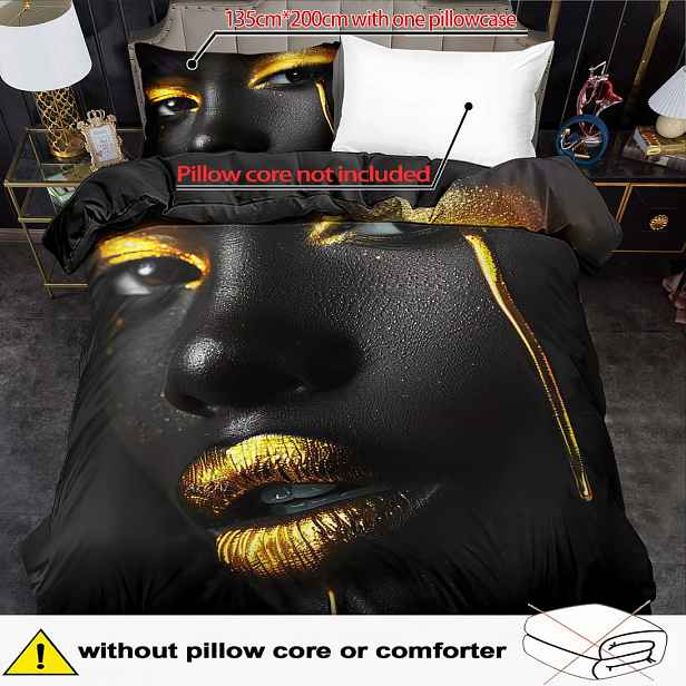 TEMU Sada povlečení na přikrývku 2/3 ks, sada povlečení s potiskem fantasy obličeje, ložní prádlo ve stylu King Queen, polyester, lze prát v pračce,