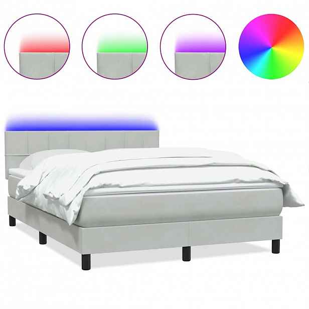 vidaXL Box spring postel s matrací a LED světle šedá 160x210 cm samet