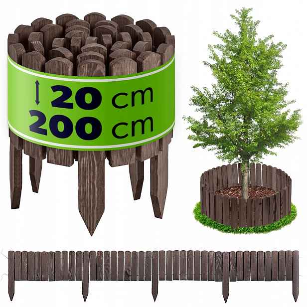 Dřevěný Zahradní Plot 200x20 cm Obrubník Palisáda Antracit