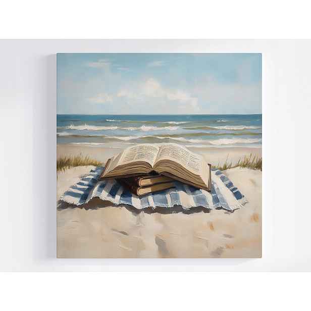 Obraz Na Plátně Canvas Pláž Moře Deka Kniha Relaxace Dovolená 50x50