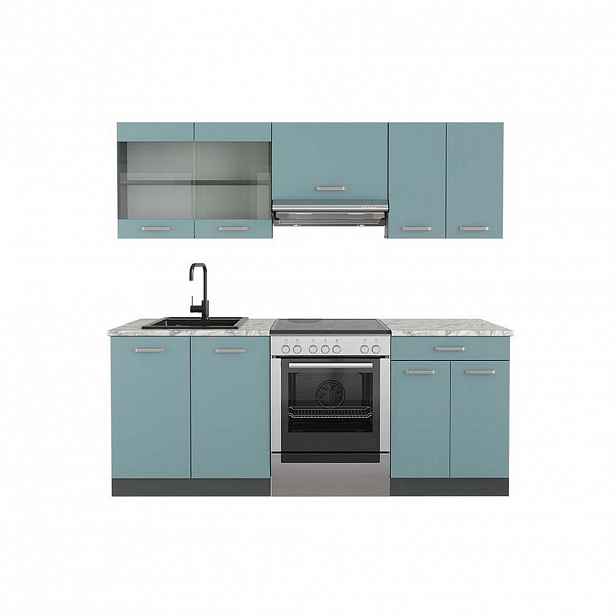 Vicco KUCHYŇSKÝ KOUT R-Line Modrošedá/antracitová 200 cm , PD Mramor