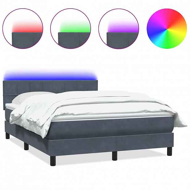 vidaXL Box spring postel s matrací a LED tmavě šedá 160x210 cm samet