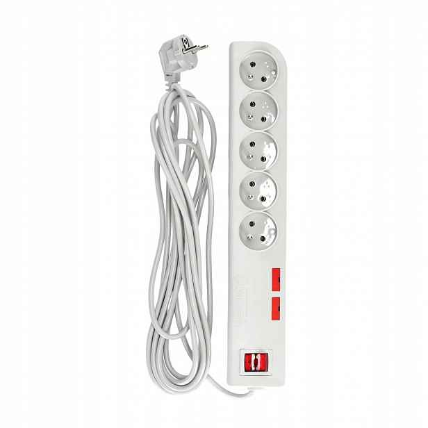 Prodlužovací Kabel 5 zásuvek, Protipřepěťová Lišta, Vypínač 5 m