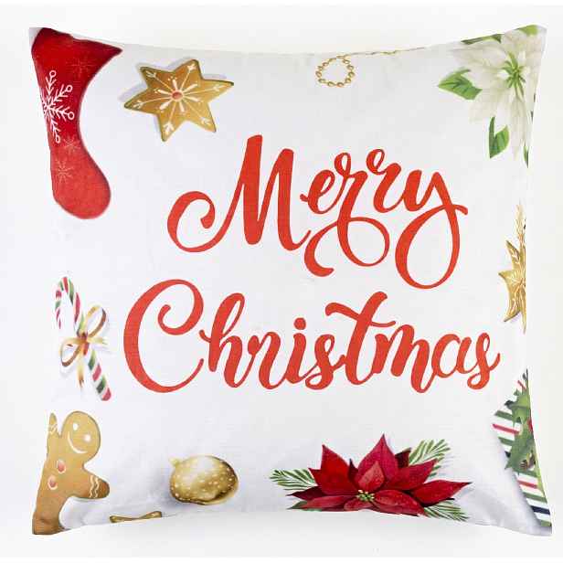 Vánoční povlak na polštář MERRY CHRISTMAS bílá motiv B 40x40 cm
