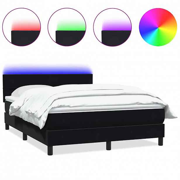vidaXL Box spring postel s matrací a LED černá 160x210 cm samet