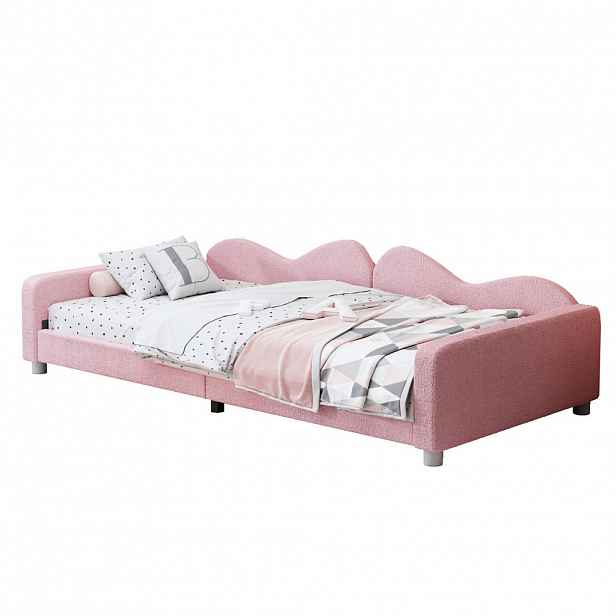CHICFURN DĚTSKÁ POSTEL 90/200 cm v růžové barvě s opěradlem a područkami v imitaci beránčí kožešiny