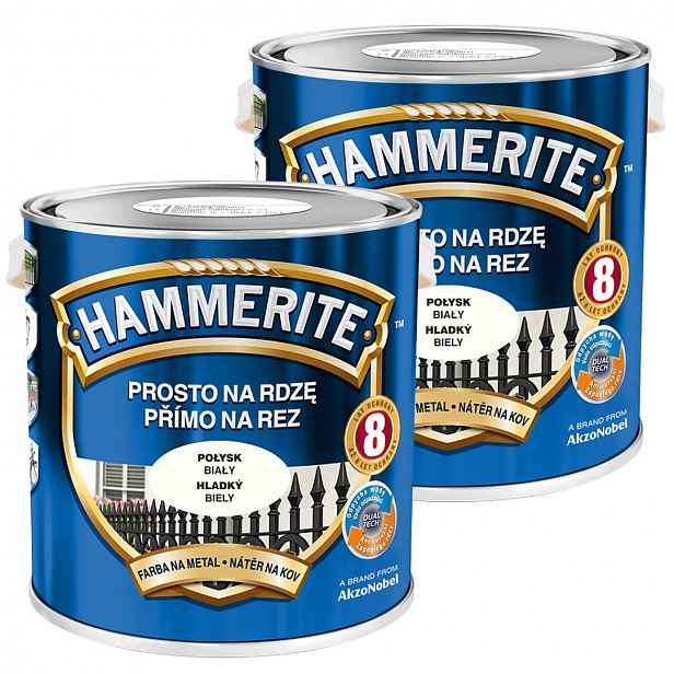 Hammerite Barva Na Kov 5L Přímo Na Rez Lesklá Bílá Set 2x2,5L