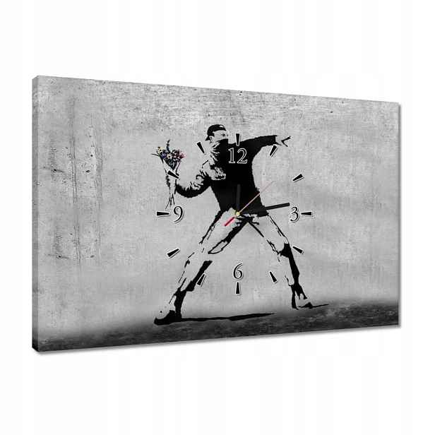 Hodiny 60x40 Banksy Vrhač květin