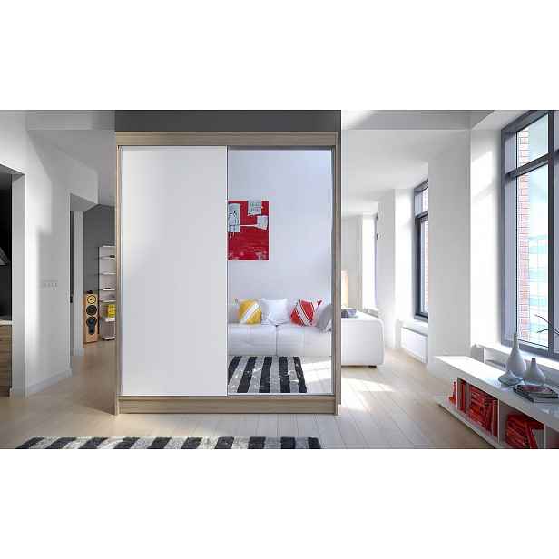 Zrcadlová šatní skříň CHANNA 1 - šířka 150 cm, sonoma / bílá