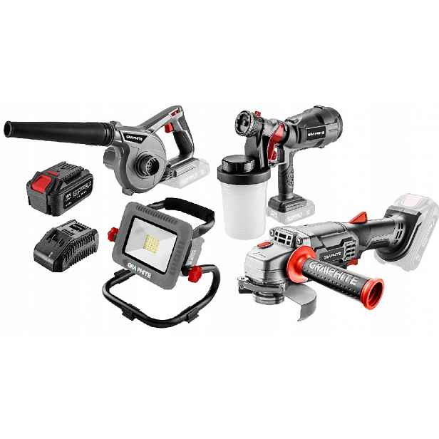 Graphite 4AH Sada Elektrického Nářadí Energy+ 18V Foukací Lampa Akumulátor