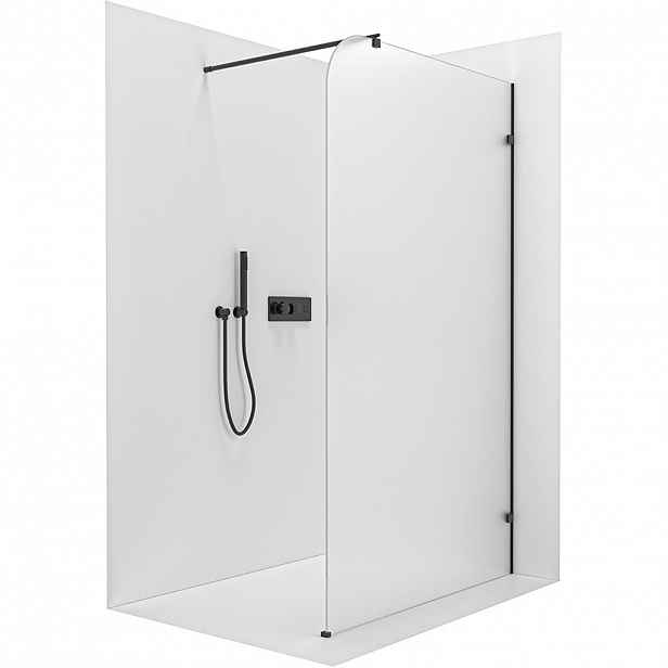 Sprchová zástěna Walk-in Orbis Round - Pravá - 8 mm - kulatá vzpěra - černá matná, mléčné sklo - 150x200 cm