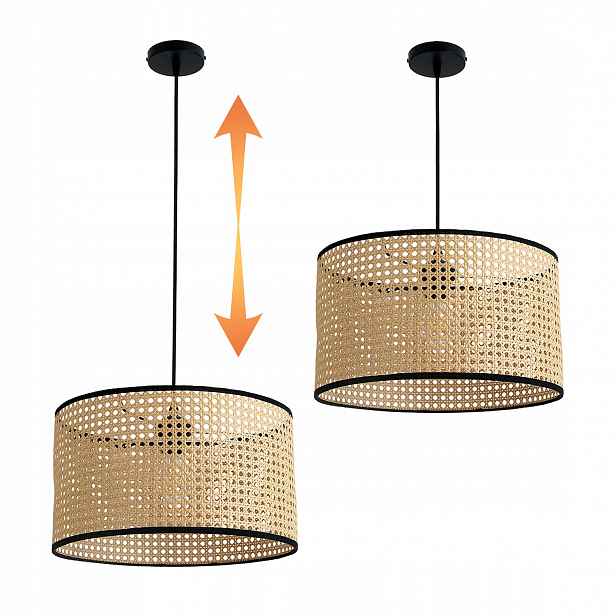 Závěsná lampa Ratanová Přírodní styl Boho 1xE27 Černé prvky Převis