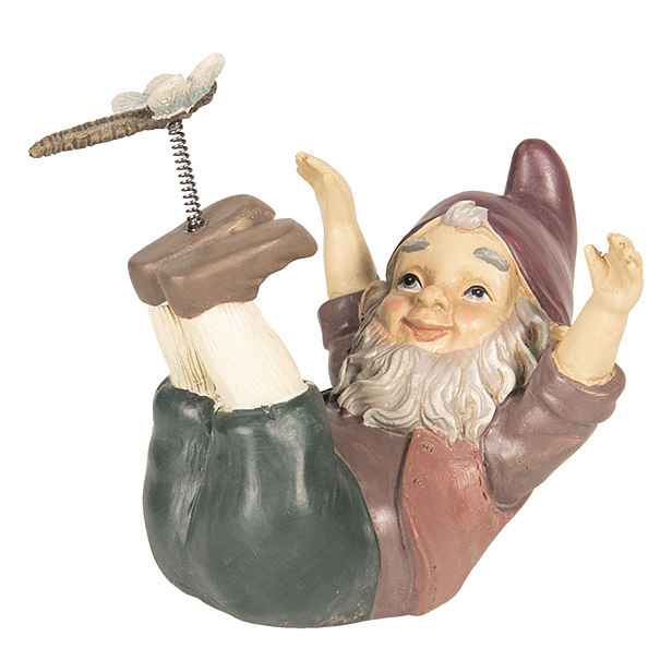 Dekorativní soška trpaslíka s vážkou - 15*12*13 cm Clayre & Eef