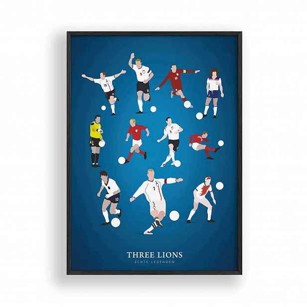 Obraz Legendy Anglie Three Lions Plakát Rámeček Dřevěný Černý 30x42 cm