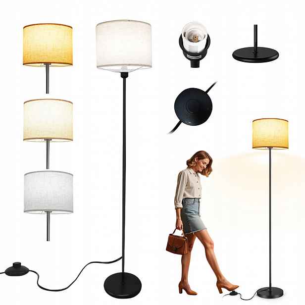 Podlahová Lampa 3000K-6500K S Nastavitelným Stínidlem V Béžové Barvě E27 9W 156 CM