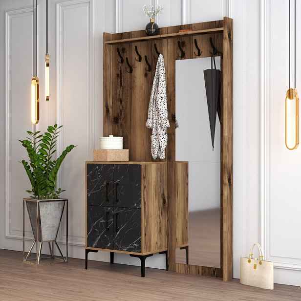 Předsíňová stěna Berlin BC - Walnut, Black Marble