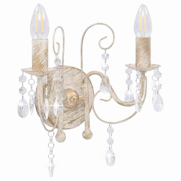 vidaXL Nástěnná lampa s korálky bílá patina 2 x žárovka E14