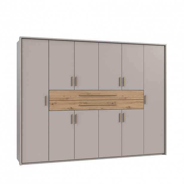 luma-home SKŘÍŇ S OTOČNÝMI DVEŘMI B273/H210/T58 cm, béžovo-šedá, šatní skříň se 2 velkými zásuvkami a úchytkami v dekoru dub Artisan / 22645