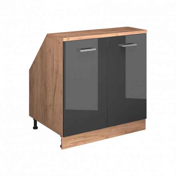 Vicco WARDROBE FOR SLOPING CEILING Rion Antracitový vysoký lesk 80 x 81.6 cm se 2 dveřmi, korpus skříně hloubka 60 cm