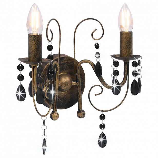 vidaXL Nástěnná lampa s korálky černá patina 2 x žárovky E14