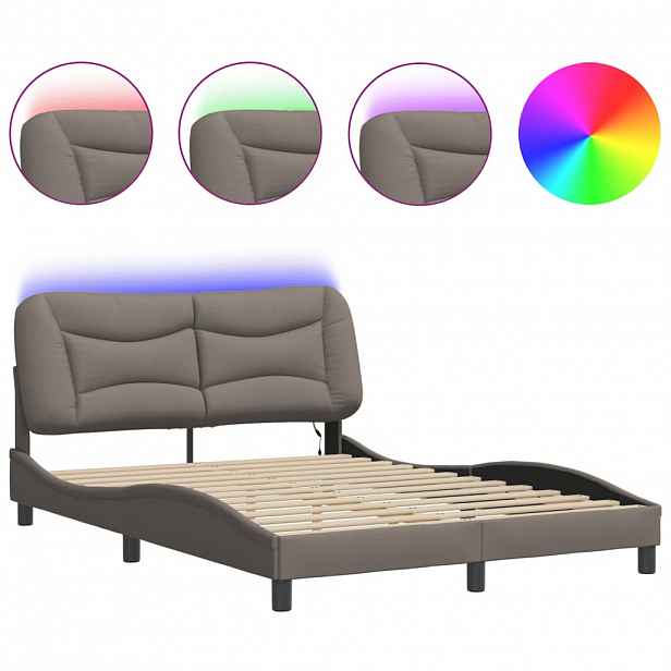 vidaXL Rám postele s LED bez matrace Hvar Taupe 120x200 cm Látka