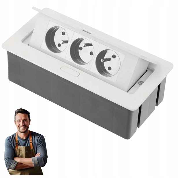 Zásuvka na desku Prodlužovací Kabel stolní Soft Gtv schovaná do pracovní desky 3x230V bílá
