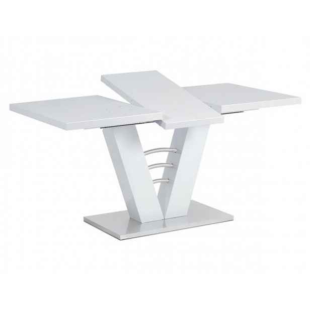 Jídelní stůl rozkládací HT-510 WT bílý lesk / broušený nerez Autronic